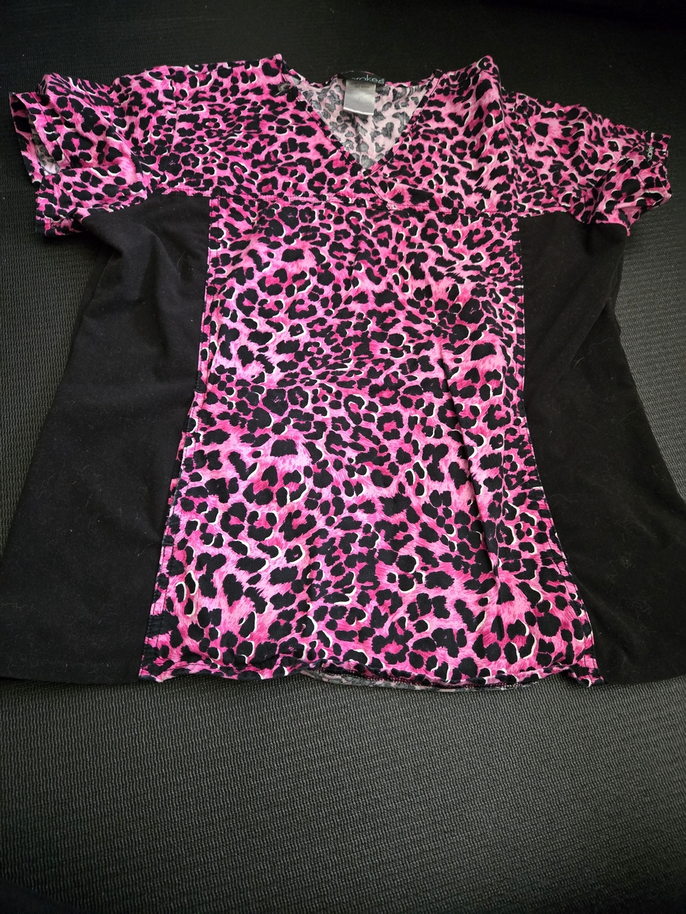 Cherokee Hot Pink Leopard Print Tee with Black Side Panels